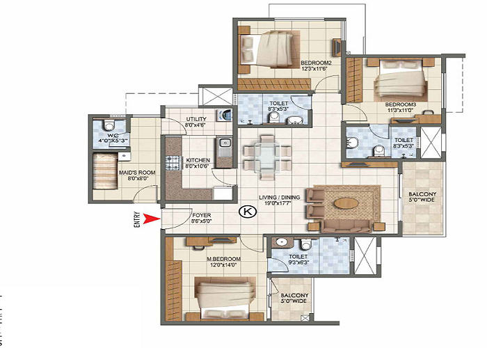 Featured Image of Prestige Battersea 3 BHK Floor Plan